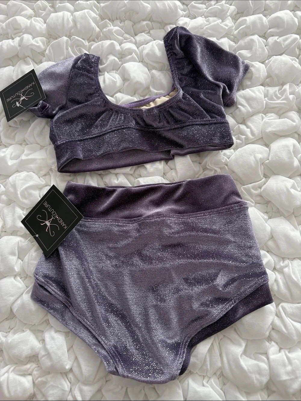 Kandi Couture Girls Velvet Purple Shimmer Top & High-Waist Brief Set